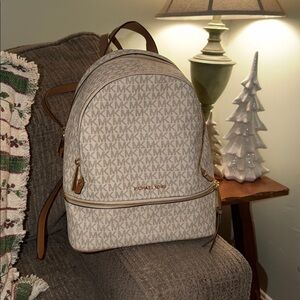 Michael Kors Cream and Brown Monogram Backpack